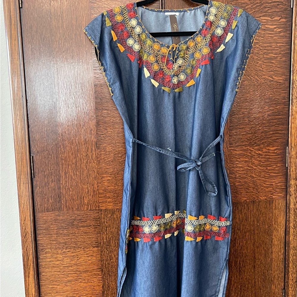 Embroidered Denim Dress